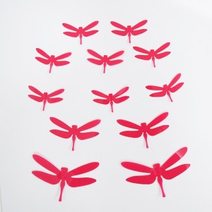 Set 12 glans 3D libellen fuchsia roze