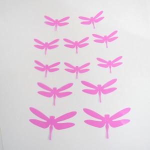 Set 12 glans 3D libellen roze