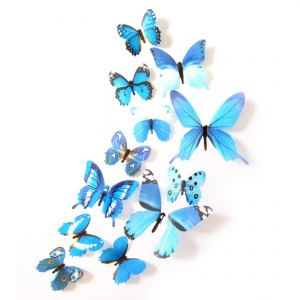Set 12 deco-glans vlinders blauw