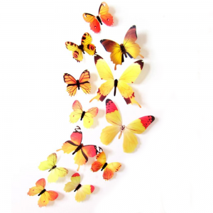 Set 12 deco-glans vlinders geel