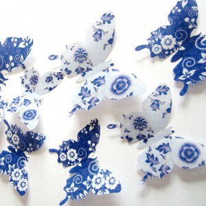 Set 12 deco bloemmotief vlinders blauw