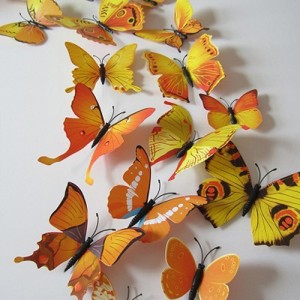 Set 12 deco vlinders geel