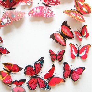 Set 12 deco vlinders rood