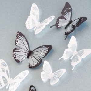 Set 18 deco vlinders semi transparant zwart-wit