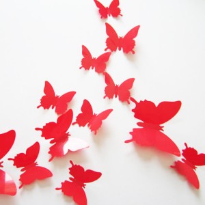 Set 12 glans vlinders rood