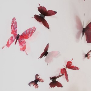 Set 18 deco vlinders semi transparant rood